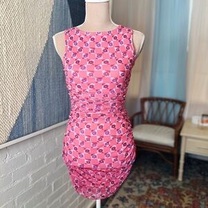 Urban Outfitters Pink Floral Checkerboard Slinky BodyCon Dress